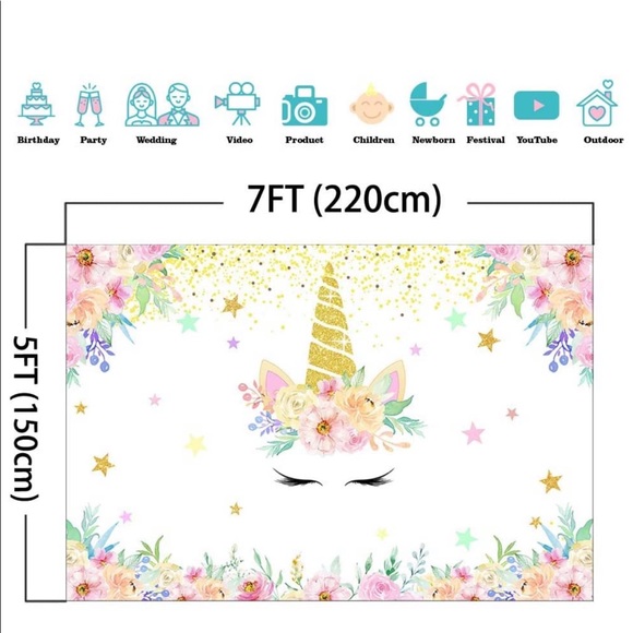 Unicorn Backdrop Pink Floral - Picture 3 of 4